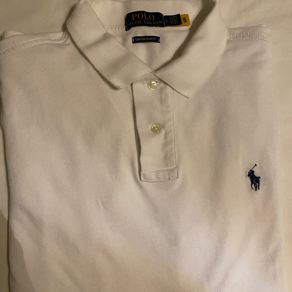 Ralph Lauren Polo White Custom Slim Fit Large Short Sleeve Shirt 2 button